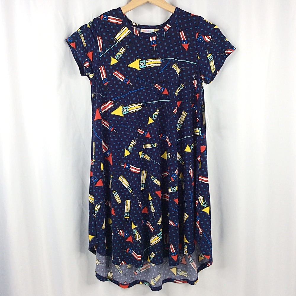 NWT Lularoe Scarlett Dress Girl's Size 10 Hi Low Fireworks 4th of July